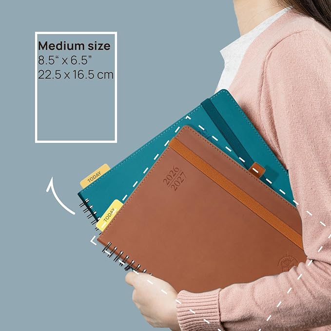 POPRUN Monthly Planner 2026-2027 (Medium 6.5" x 8.5") 18 Months Calendar (Jan 2026 - Jun 2027) - 4 Pages per Month with Expense & Notes, Stair-like tabs, Leather Cover, Sunday Starts - Night Sky Blue