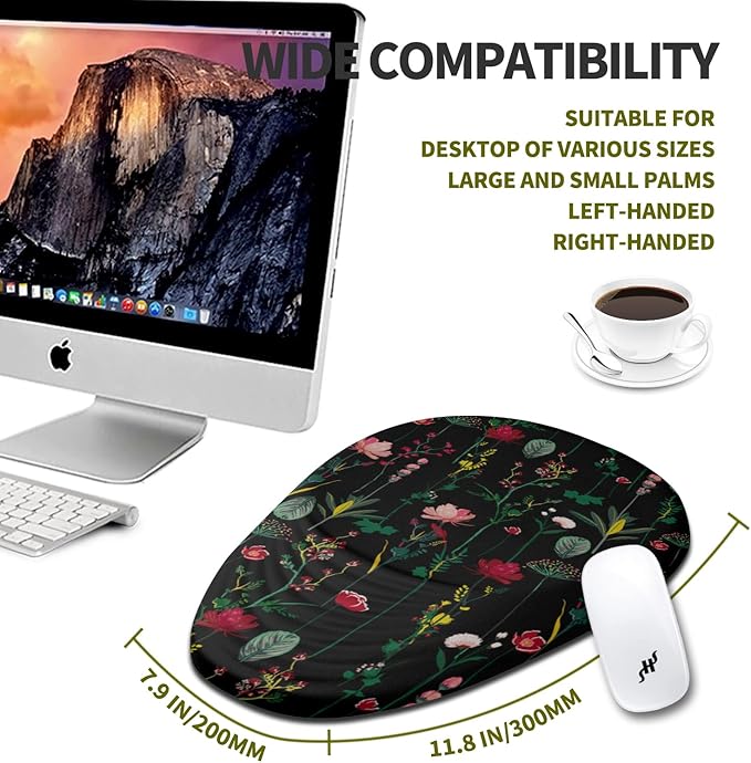 Hokafenle Ergonomic Mouse Pad Wrist Support, Terraced Slope Carpal Tunnel Wrist Pad for Mouse with Unibody Memory Foam, Wrist Rest Pain Relief Mousepad (Flower Vine, 11.8x7.9 in)