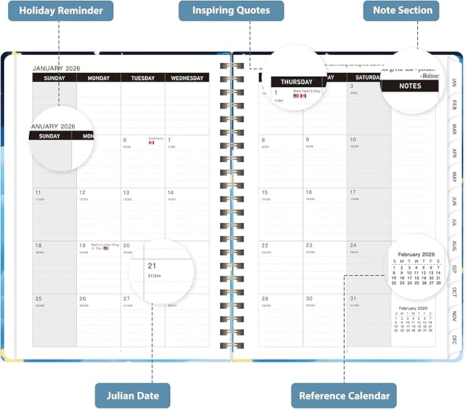 2026 Planner, Weekly and Monthly Calendar Agenda Book, Jan 2026 - Dec 2026, Hardcover Planning Academic Planner for Office School Supplies and Desk Accessories - A5 (6.3'' x 8.5'')