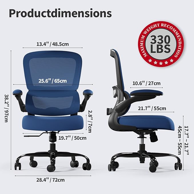 TRALT Office Chair - Ergonomic Desk Chair with Adjustable Lumbar Support, Mesh Computer Chair, Executive Chairs for Home Office Comfortable Lumbar Support (Deep Blue)