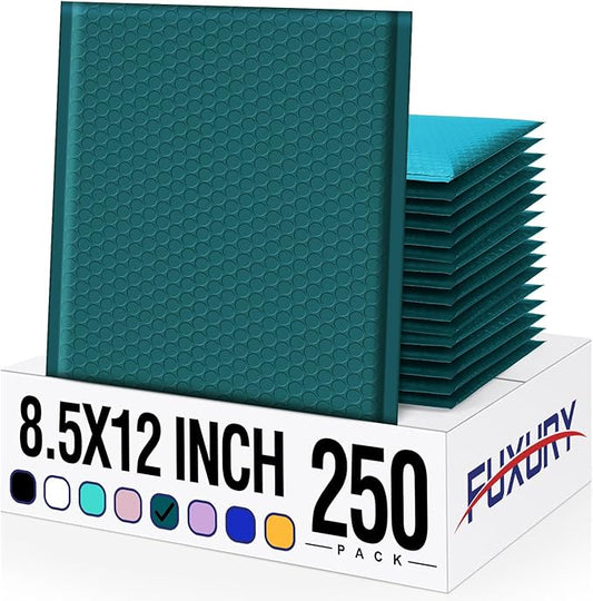 Fuxury Bubble Mailer 8.5 x 12 250 Pack Forest Green #2 Padded Envelopes Self-Seal Adhesive Bubble Mailers Bulk Water Resistant Bubble Envelope for Mailing,Packaging,Small Business