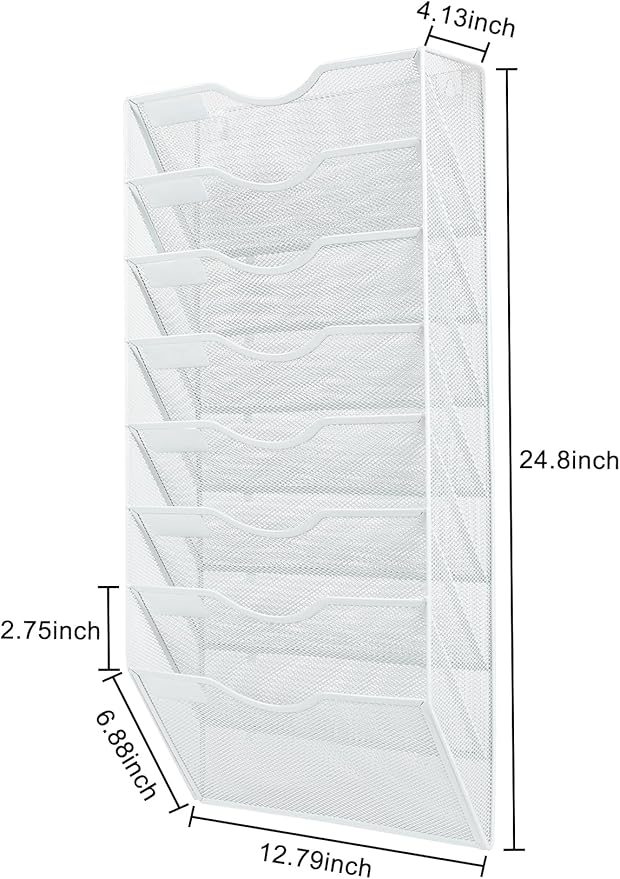PAG Hanging Wall File Holder Organizer Mail Sorter Literature Rack for Office, 8 Pockets, White