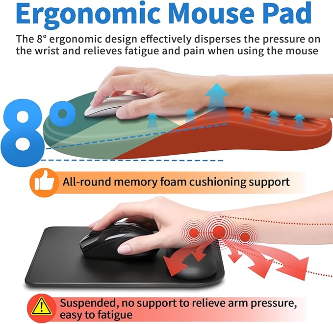 YIWEI Ergonomic Mouse Pad with Wrist Rest Support, Mousepad with Comfortable Memory Foam Wrist Rest and Non-Slip PU Base for Pain Relief, Computer, Laptop, Office, Home (Blocks)