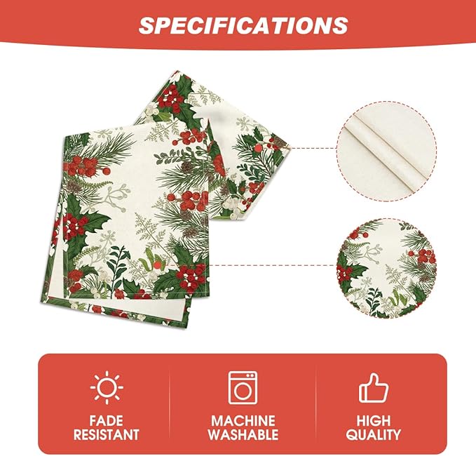 Artoid Mode Holly Pine Cone Christmas Table Runner, Seasonal Winter Kitchen Dining Table Decoration for Home Party Decor 13x60 Inch