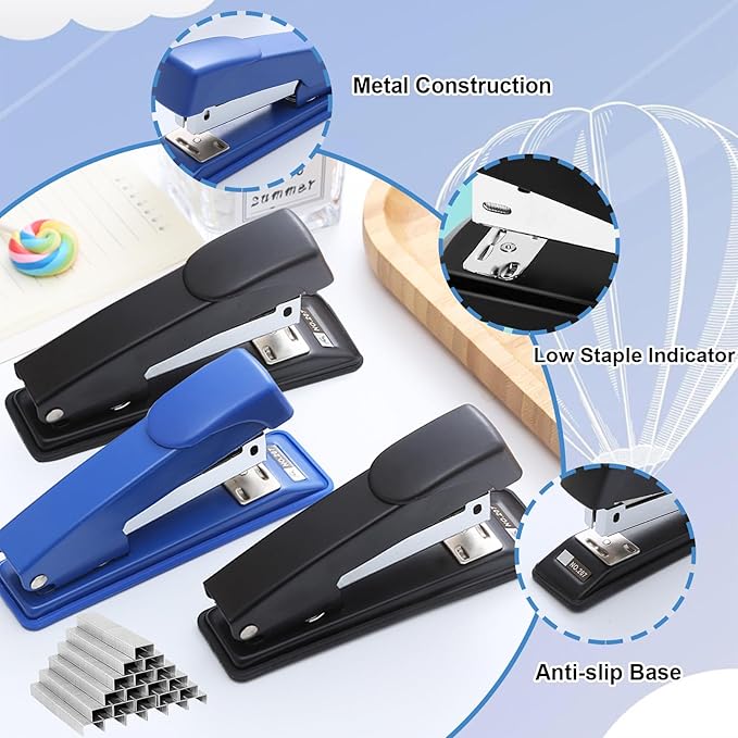 2 Pieces Stapler,25 Sheet Capacity Staplers with 2000 Standard Staples,Desktop Staplers Heavy Duty,Office Standard Stapler for School Office,Black & Blue