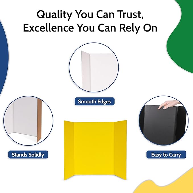 EPI Tri Fold Cardboard Display Board. Large 36 x 48in Black Tri-fold Poster 12 Pack. Professional Presentation Boards with Rounded Corners for Science Fair Project, School and Business Presentations