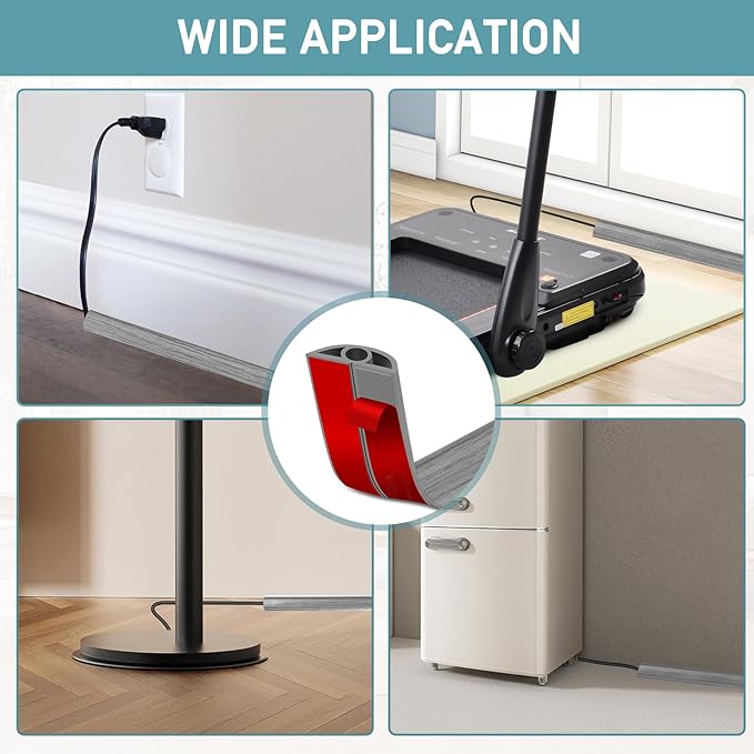 Floor Cord Cover Self Adhesive Cord Hider Floor Extension Cord Covers for Floor Power Cord Protector Cable Management Prevent Cable Trips Cable Cavity 0.32" W x 0.32" H (Light Grey Wood, 3.3Ft)