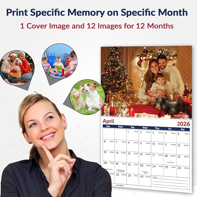 Custom Calendar 2026 for Home & Office - Print Your 13 Memories,Make Your Own Personalized Calendar Customized Christmas Gift &use your photo (Cover 4（11"×17"）, 10 Packs)