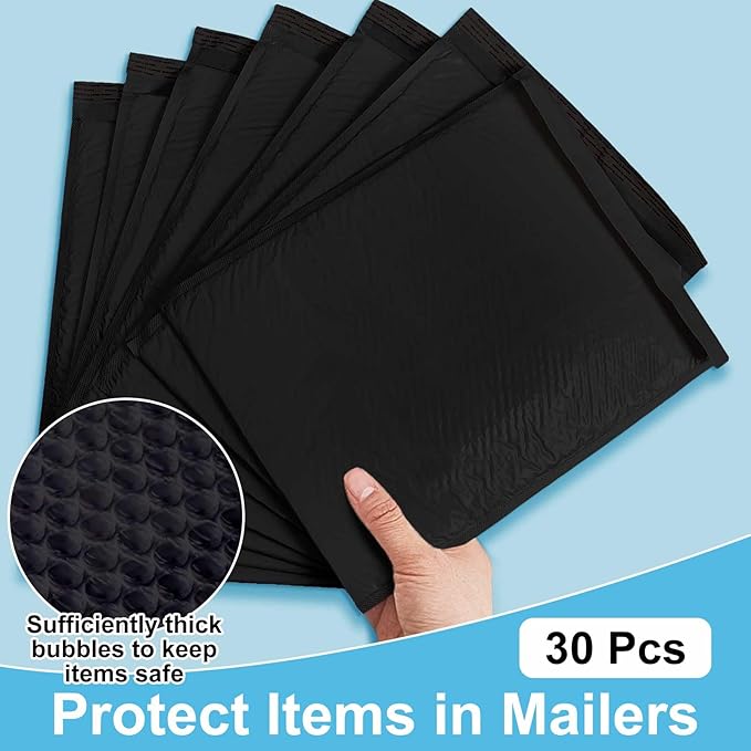 Henoyso 30 Pcs Extra Large Bubble Mailers 10 x 14 Inches Resealable Padded Envelopes Waterproof Shipping Bags Poly Padded Mailers Bulk for Mailing Packaging Small Business(Black)