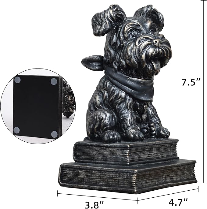 Vintage Antique Dog Bookends,Decorative Book Ends for Shelves,Creative Resin Schnauzer Statues Book Holders for Desk Home Office Bookshelf Decoration,Gifts for Dog Enthusiasts