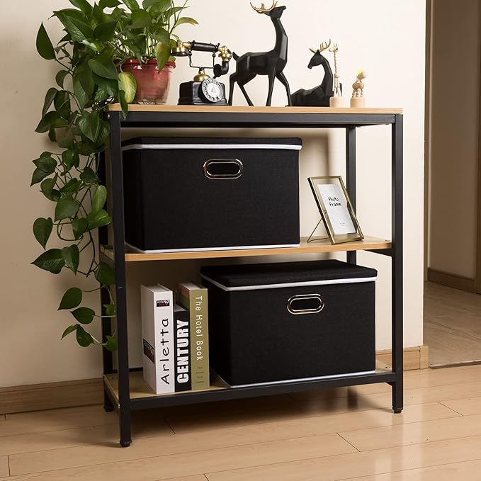 PRANDOM Extra Large Collapsible Storage Bins with Lids [3-Pack] Linen Fabric Foldable Storage Baskets Boxes Organizer Containers Cube with Cover for Bedroom Closet Office Nursery (22.8x15.7x13.8)