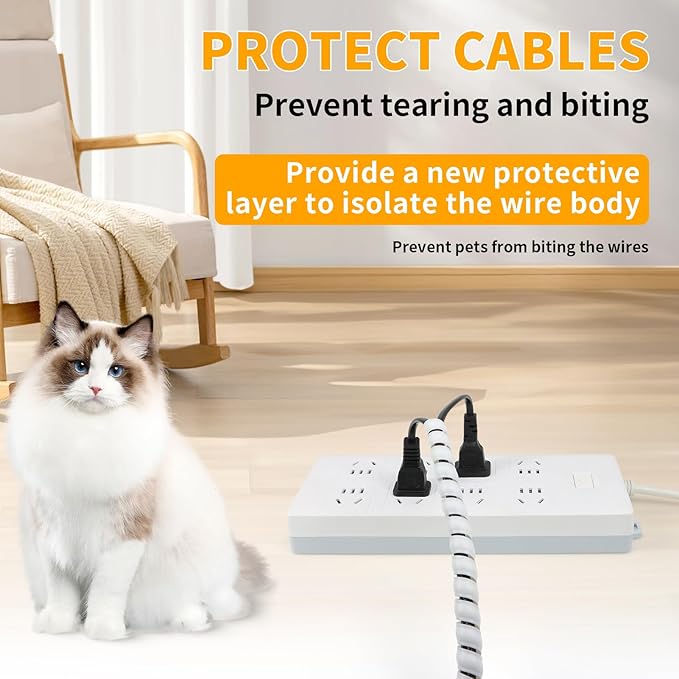 Spiral Wire Wrap, 9.84ft, 16.4ft, 33ft Spiral Cable Wrap Sleeve Hose for Computer, Power, Audio & Video Cords Stop Cord Tangle and Detangler (White, 16mm (5/8")-9.84ft)