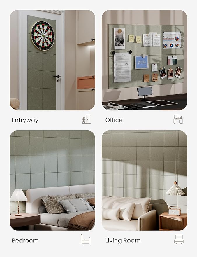 Bumusty Large Cork Board 36"x24" Alternative - 6 Pack Felt Wall Tiles with 40 Safe Removable Adhesive Tabs, 30 Pushpins, Cork Boards for Walls Pin Board Bulletin Board Office Decor (Sage)