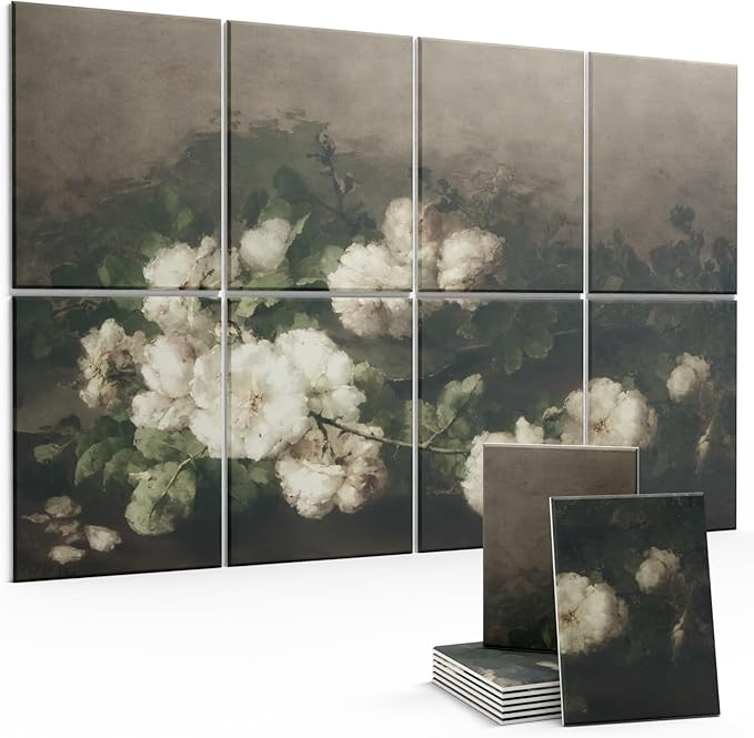 Wall Art Felt Bulletin Board,47''X31''Cork Boards Alternative Wall Panels-8-Pack with 50 Adhesive Tabs, Decorative Panels for Living Room and Recording Studio, Offices-Stilleven met gitaar en rozen