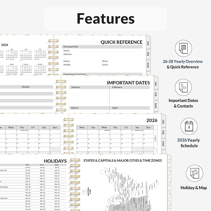 SUNEE Planner 2026 Weekly and Monthly, January 2026-December 2026, 6.4"x8.3", Tabs, Note Pages,Spiral Binding, Blue