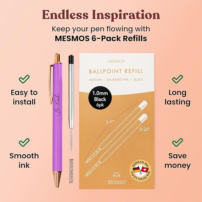 MESMOS Pastel Pens, Mindfulness Gifts, Inspirational Fancy Pens for Women, Wellness & Spiritual Gifts, Self Love Self Care Relaxing Gift, Journaling Cute Luxury Pretty Pen Set