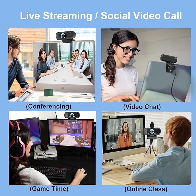 Webcam 1080p, Webcam for PC -with Microphone/Tripod/Privacy Cover, Computer Camera 110°Wide View, Plug and Play USB Web Camera for Desktop, PC Web-cam for Laptop Mac Zoom Conferencing Streaming