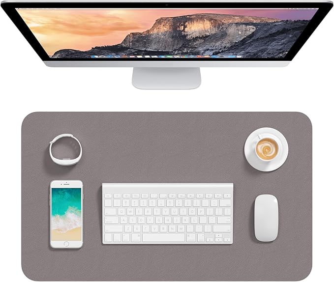 Hsurbtra Desk Pad, 23.6" x 13.8" PU Leather Desk Mat, M Extended Mouse Pad, Waterproof Desktop Blotter Protector, Non-Slip Ultra Thin Small Laptop Keyboard Writing Mat for Office Home, Light Gray