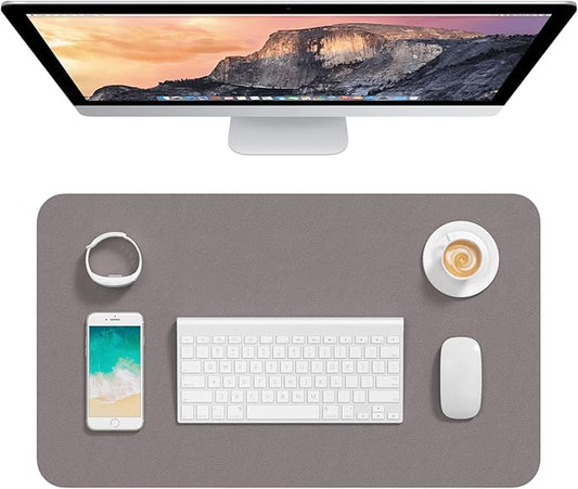 Hsurbtra Desk Pad, 23.6" x 13.8" PU Leather Desk Mat, M Extended Mouse Pad, Waterproof Desktop Blotter Protector, Non-Slip Ultra Thin Small Laptop Keyboard Writing Mat for Office Home, Light Gray