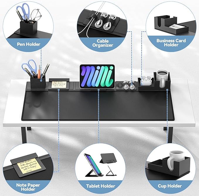 KDD Desk Pad Mat Set, 6 in 1 Mouse Mat with Magnetic Desktop Storage Accessories DIY Feature for Phone and Tablet Stand/Cup Holder/Pen Card Holder/Cable Management for Home Office Accessories