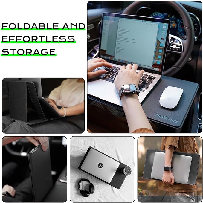 Foldable Laptop Desk Bed Computer Desk, FansDreams Pi Foldable and Portable Lap Desk, Portable Folding Lap Table, Standing Lightweight Travel Laptop Table for Study and Work (Black, Standard)