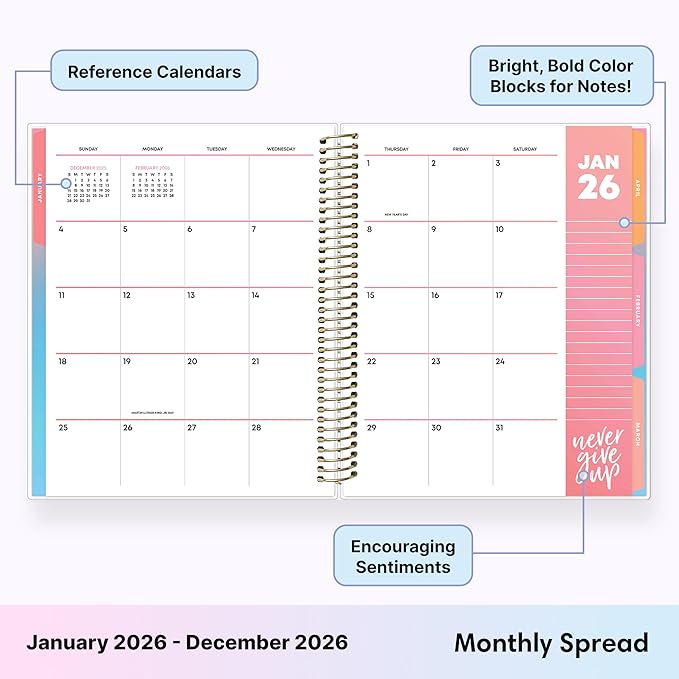 Blue Sky Livewell 2026 Weekly and Monthly Planner Calendar, January 2026 - December 2026, 7" x 9", Flexible Laminated Cover, Heavy Duty Coil Binding, Colorful Premium Paper, Includes Storage Pocket, Stickers, Magenta