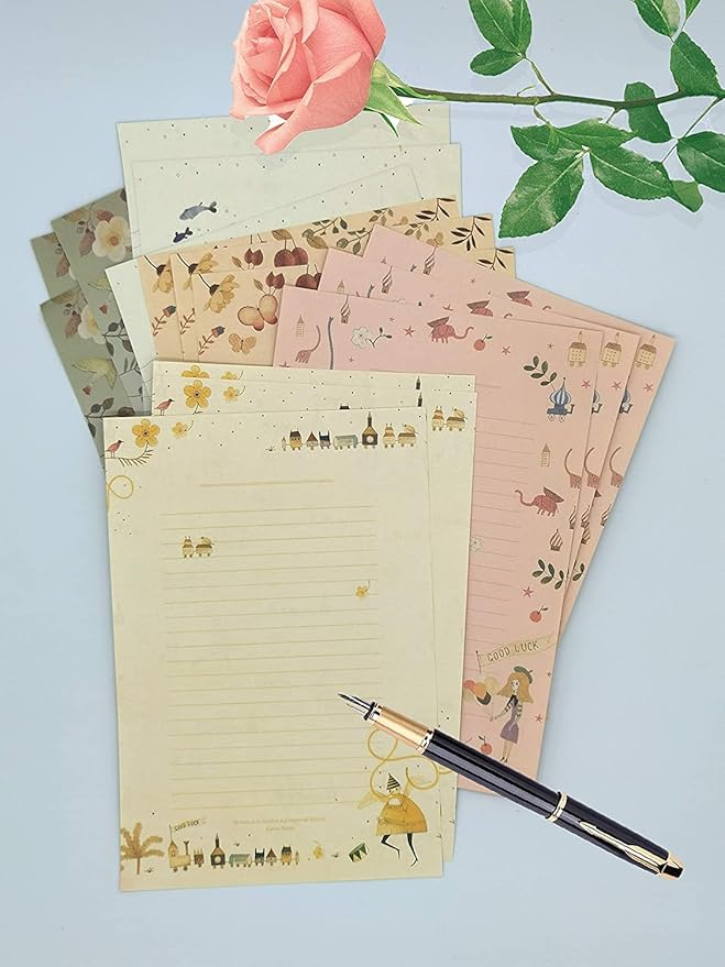 81pcs Stationary Paper and Envelopes Set, Contain 54 stationery paper and 27 envelopes, writing paper stationery set, 9 Different Style