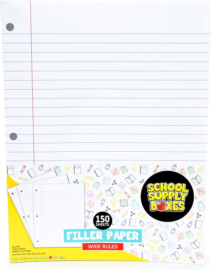 School Supply Boxes | Wide-Ruled Loose Leaf Paper | 24 Pack | 150 Sheets Per Pack, 3-Ring Binder Compatible