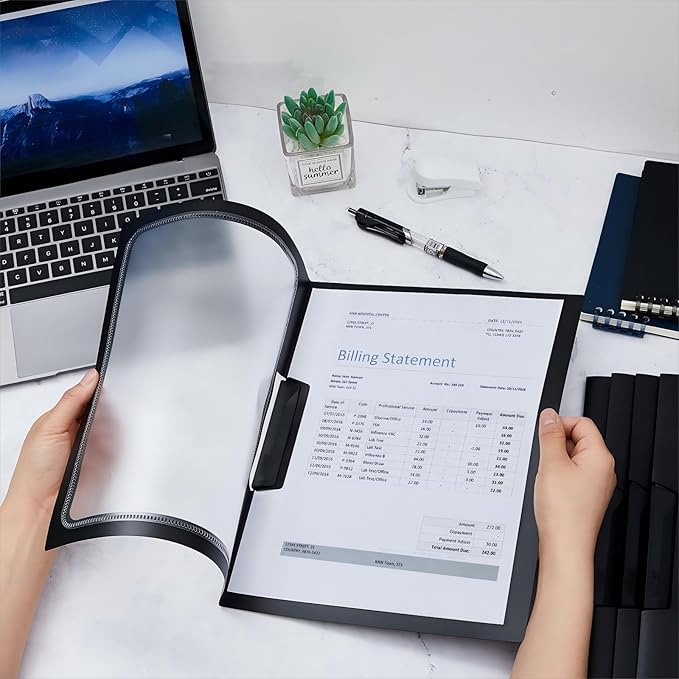 Yeaqee 50 Pcs Clear Report Covers with Clip Sliding Bar Locking Report Folder Cover Plastic Presentation Folders Binder Portfolio for Letter Size Document Paper Resume, Black 9 x 11.4 Inch