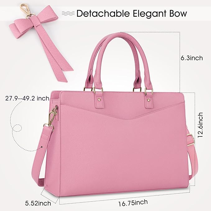 RAINSMORE Laptop Bag for Women 15.6 Inch PU Tote Bag Business Office Work Bag Waterproof Briefcase Computer Tote Lightweight Handbag Shoulder, Pink