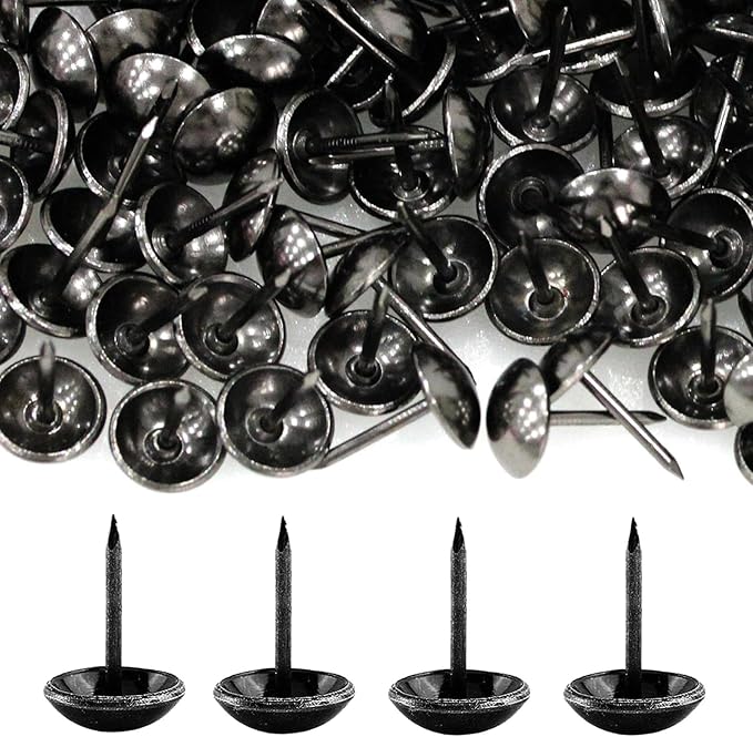 500Pcs Upholstery Tacks, BetterJonny Decorative Furniture Nails Pins 17X11MM Black Metal Thumb Tacks for Upholstered Furniture Cork Board, Home Decor