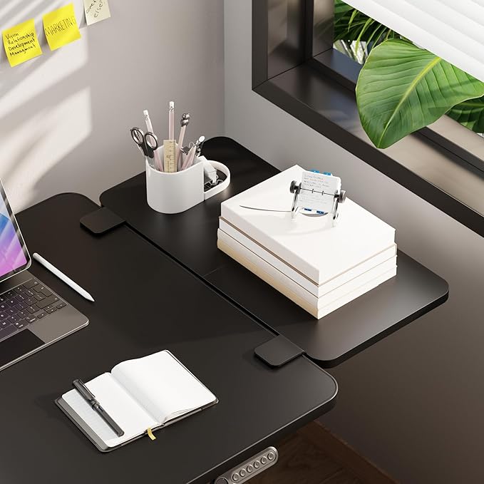 Desk Extender Tray, 24" x 12" Clamp On Desk Shelf, Desk Extension with Laptop Holder, Table Desk Arm Rest, Clamp On Keyboard Tray for Office and Home, Workstation Organizer, Medium, Black