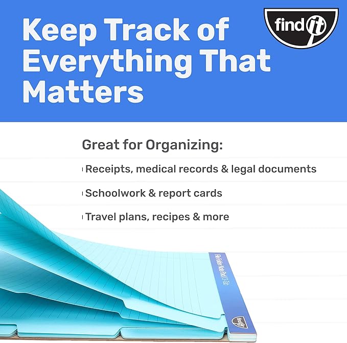 Find It File Folder Notepad - Pack of 36-9.5 x 12.5 Inch Notebook Organizer Folders for Filing, Document, and Clipboard Organization - Blue