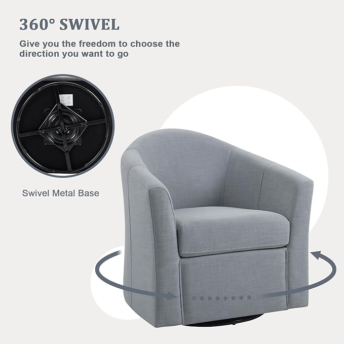 UIXE 360° Swivel Barrel Accent Chair, Modern Round Arm Chair Upholstered Club Armchair, Single Sofa Seating in Fabric for Living Room, Bedroom (Pebble Grey)