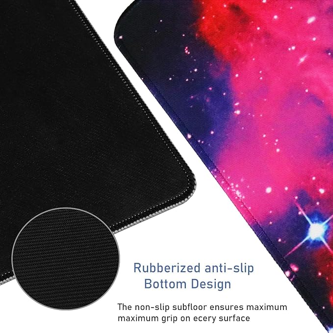 Large Extended Gaming Mouse Pad with Stitched Edges, (31.5X15.7In) Durable Non-Slip Natural Rubber Base, Waterproof Computer Keyboard Pad Mat for Esports Pros/Gamer/Desktop/Office/Home, Galactic Blue