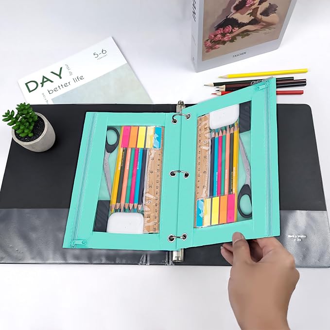 YoeeJob Pencil Pouch for 3 Ring Binder, Zipper Binder Pencil Pouches Bulk, Pencil Case with Clear Window for College, Office, Pale Lake Orchid, 24 Packs