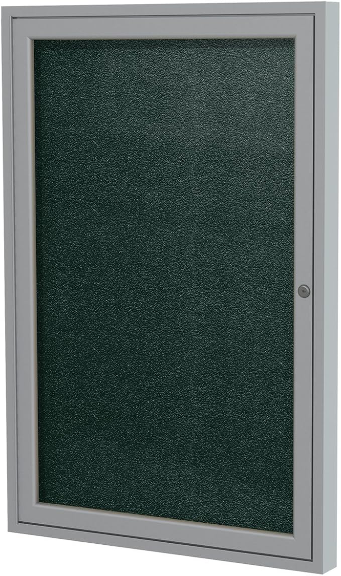 Ghent 24"x18" 1-Door Outdoor Enclosed Vinyl Bulletin Board, Shatter Resistant, with Lock, Satin Aluminum Frame - Ebony (PA12418VX-183), Made in the USA