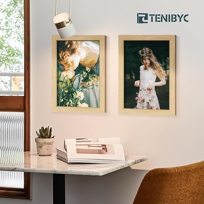 12x16 Oak Picture Frame 3 Pack, Natural Wood Grain, HD Tempered Glass, Wall Hanging