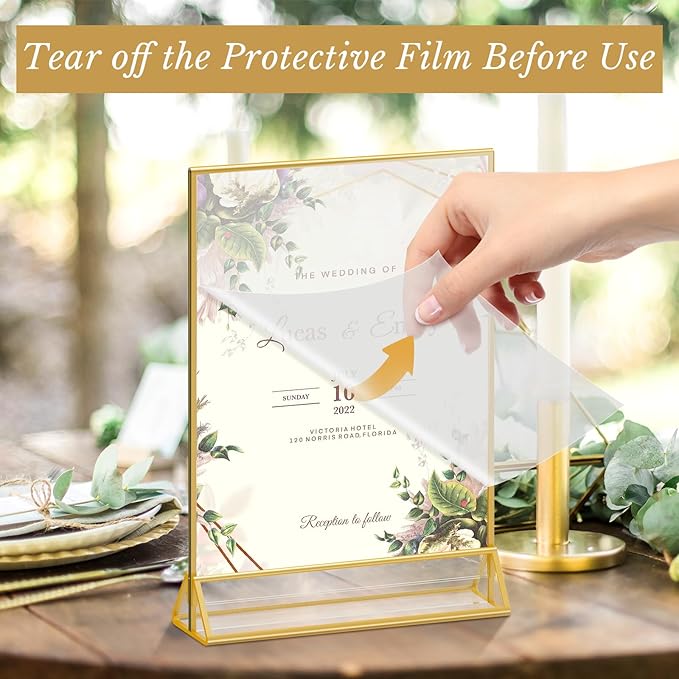 6 Pack Acrylic Sign Holder 8.5X11 Gold Picture Frames Double-Sided Display Stand Clear Acrylic Frame for Menu Holder Wedding Table Number Holder Photo Frames