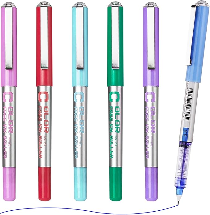 EYEYE Roller Ball Pen Extra Fine Point 6 Assorted Colors, Needle Rollerball Pens 0.5mm Quick Dry, Liquid Ink Pens Fine Point Smooth Writing Pen for Journaling, Note Taking, Office, Doodling & Gifts