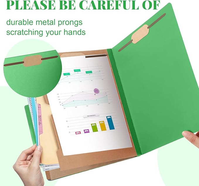 Skyygemm 12 Pcs Classification Folders Letter Size, 2 Pocket Dividers Pressboard File Folder with Fasteners, Expanding File Organizer Bulk for Teachers, Clergy, Office, Church, Christmas (Green)
