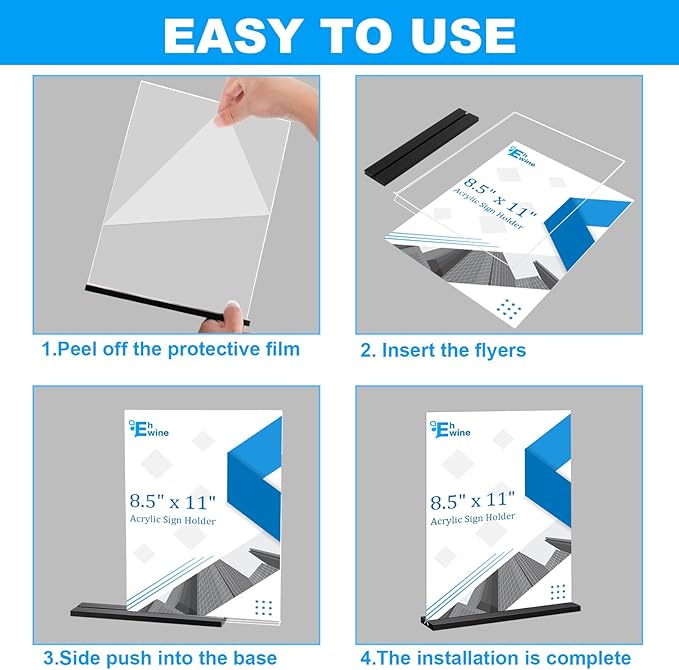 EHWINE 6 Pack Acrylic Sign Holder 8.5 x 11, Double-Sided Stand up Table Top Sign Holders, Clear Acrylic Picture Frame Menu Flyer Paper Holder Display Stand for Office Business Store Wedding Party(Black Base)