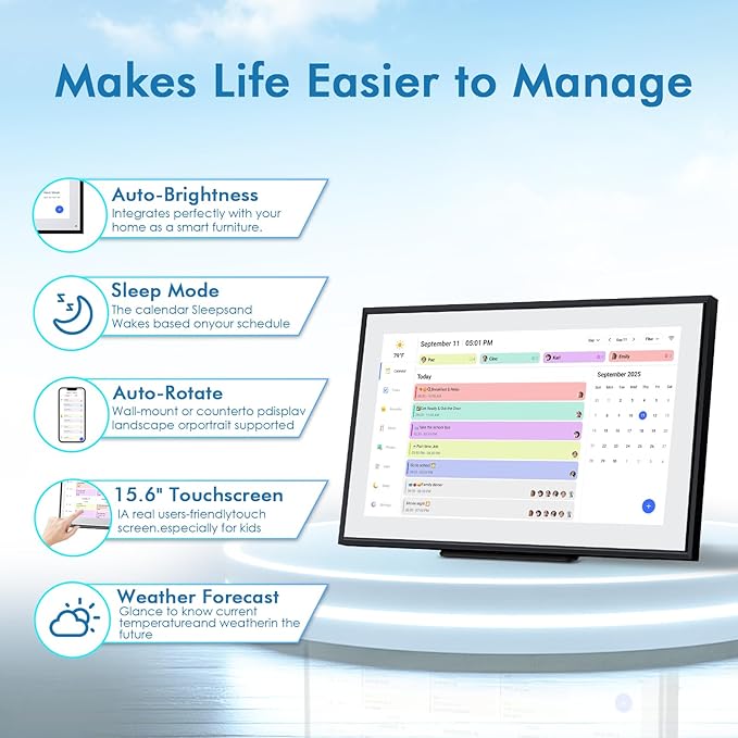 Calendar Digital 15.6 Inch Electronic Calendar&Chore Chart, 1920 * 1080P IPS Touchscreen Wall Smart Weekly and Monthly Planner For family Black Gift for mother mom women