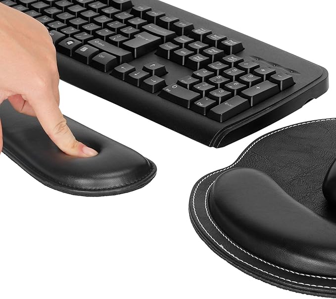 RICHEN Ergonomic PU Leather Keyboard Wrist Rest and Mouse Pad with Wrist Support, Memory Foam Set for Computer/Laptop,Gaming and Office, Comfortable for Easy Typing & Pain Relief (PU Black)