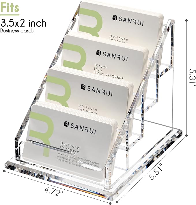 YUXUN Business Card Holder for Desk Clear Acrylic Business Cards Display Stand Name Card Holder Case Organizes 200 Cards-4 Slot 4 Tier 1 Pack(4 slot-H)