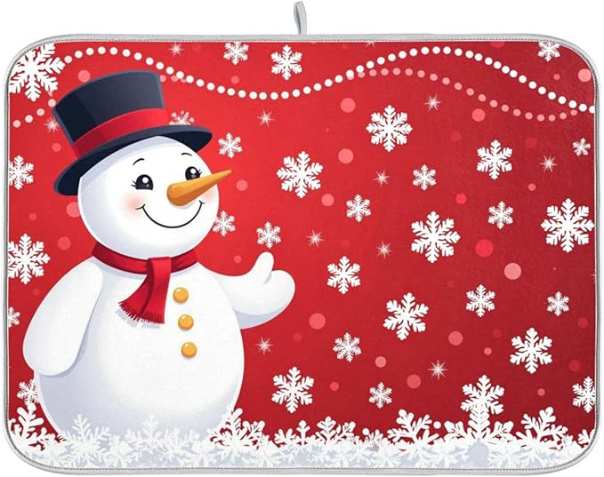 Christmas Snowflakes Snowman Dish Drying Mat 18 X 24 Inch Xmas Snowmen Winter Santa Stars Dry Dishes Pads Tableware Mats Protector for Kitchen Countertops Counter Home Decorations