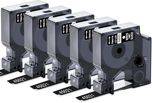 Labelife Replace for Dymo D1 Label Maker Refills White on Black 1/2'' x 23' D1 45021 S0720610 Compatible with DYMO LabelManager 160 210D 260P 280 360D 420P 450D COLORPOP, 5-Pack