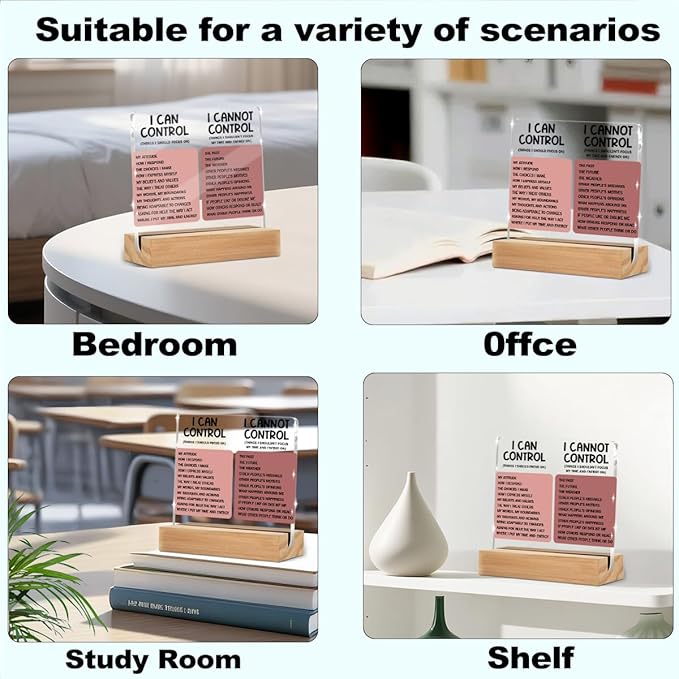 Things I Can't Control Office Decor Sign, Motivational Quotes Acrylic Sign With Wooden Stand, Thank You Gifts for Woman Coworker Nurse Friends Decorative Desk Accessories Table Shelf Signs Decor-2