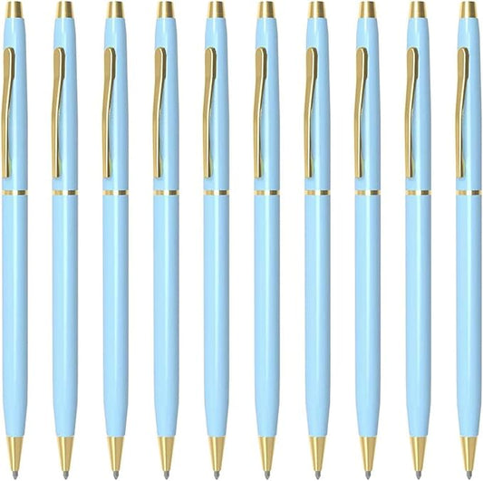Cambond Ballpoint Pens Blue Pens - Fancy Pens Black Ink 1.0 mm Medium Metal Pen Retractable Smooth Writing for Men Women Police Uniform Office Business, 10 Pack (Blue)