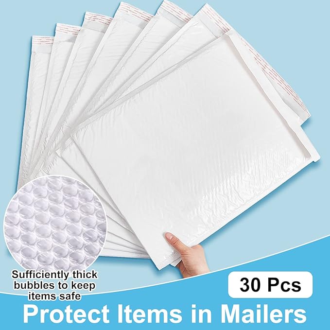 Henoyso 30 Pcs Extra Large Bubble Mailers 14 x 19 Inches Resealable Padded Envelopes Waterproof Shipping Bags Poly Padded Mailers Bulk for Mailing Packaging Small Business(White)